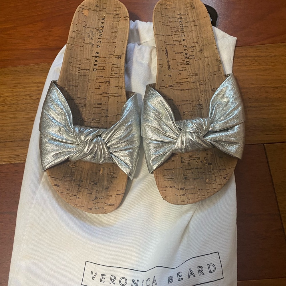 Veronica Beard Tilly Metallic Leather Slide Sandals